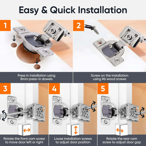 Easy installation guide for Soft Close Cabinet Hinges Set For One And A Quarter Inch Overlay Kitchen Cabinets, 40 Pack