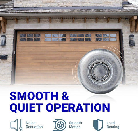 2-Pack 1.8 Inch Steel Garage Door Rollers With 7 Inch Stem shown for smooth, quiet operation, installed in wooden garage door.