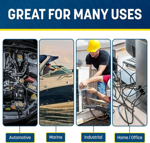 Half Inch By Twenty Five Foot Split Wire Loom Tubing For Industrial And Automotive Wires shown in various applications