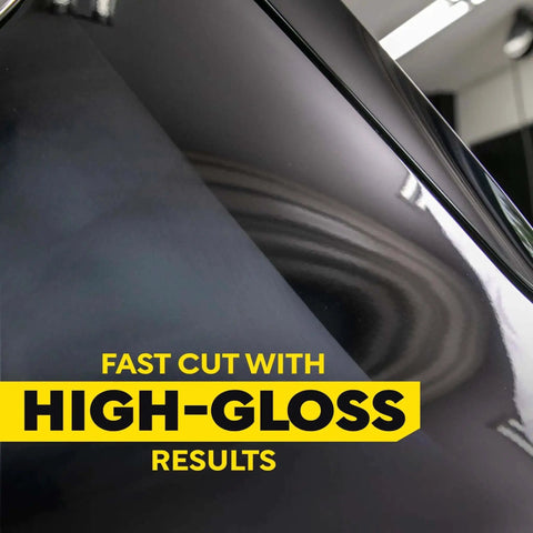 Ultra Pro Speed Compound M11032 Heavy Duty Compound For Pro Scratch Removal Oxidation Removal Heavy Swirl Mark Removal And Car Polish For DA Polisher Use 32 Oz showing fast cut with high-gloss results on a car surface