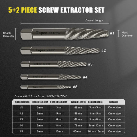 Bolt Extractor Sizes 7 Piece Screw Extractor Set For Damaged Bolts And Stri...