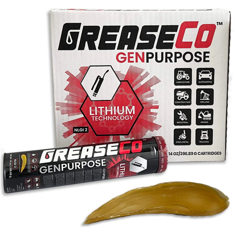 Go To All Purpose Lithium Grease EP 10 Pack For High Temp Machinery NLGI 2 Amber Grease Tube Refills with grease swatch shown