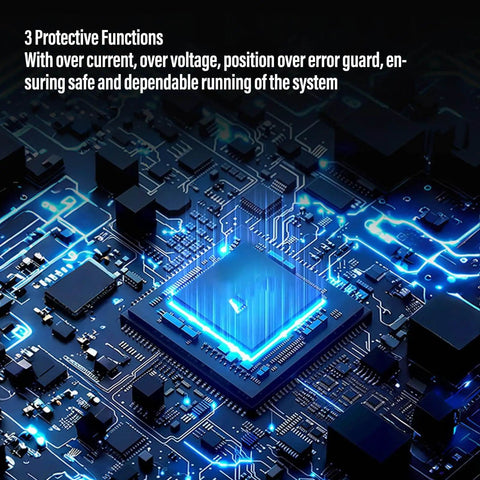 Close-up of electronic circuit board with glowing chip, illustrating functionality of Integrated Servo Stepper Motor With Built In Encoder.