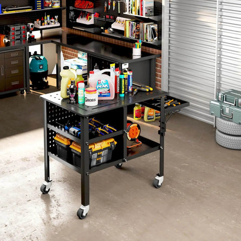 36 Inch By 24 Inch Beefy Heavy Duty Welding Table On Wheels With 1200 Pound Capacity Mobile Steel Workbench With Adjustable Shelves