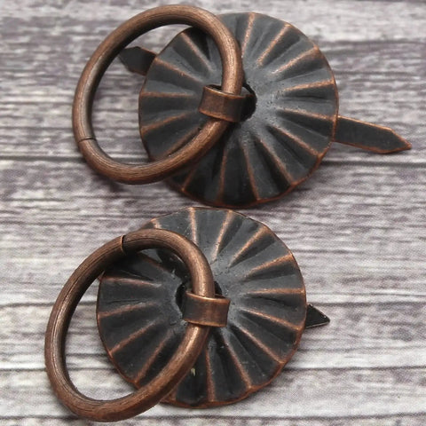 Close-up of 50 Pcs Mini Ring Pull Handles For Jewelry Boxes And Small Drawers 0.75 Inch Outer Diameter Red Bronze Zinc Alloy