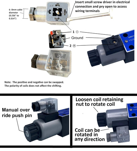 Pro Grade Heavy Duty Hydraulic Electric Solenoid Valve D03 NG6 With 12VDC DIN Connector, wiring and installation guide