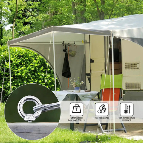 20 Pack Stainless Steel M6 Eye Bolts With Nuts And Washers For Lifting And Suspension used for tent support in outdoor setting.