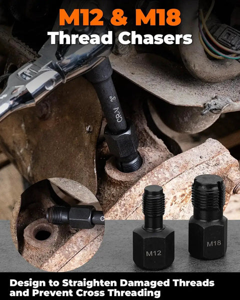 M12 and M18 thread chasers from Pro Grade Oxygen Sensor Socket Set for easy O2 sensor removal in auto repairs