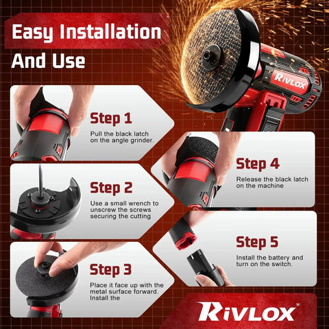 Steps for installing Cordless Mini 3 Inch Angle Grinder Kit With Dual 12V 1500mAh Batteries And Charger Rivlox Includes 5 Cutting Discs