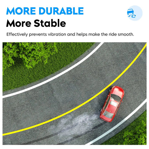 Aerial view of a red car on a curved road illustrating smooth handling with Rear Upper Control Arm Kit For Honda CR-V 2002-2006 And Element 2003-2011.