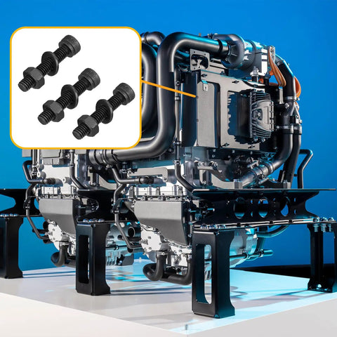 M2 Screws Bolts Nuts Assortment Kit With Washers, used in engine assembly, shown close-up and installed in machinery.