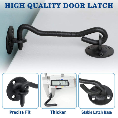 Heavy Duty Privacy Hook And Eye Latch, 4 Inch Long For Barn Doors, Gates, Cabinets And Windows, Rustproof Stainless Steel Black Finish