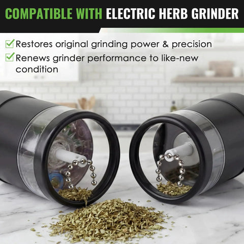 2 Pack Ball And Chain Replacement For Wakit Grinders And Mini Wakit shown installed, stainless steel bead chain grinding herbs