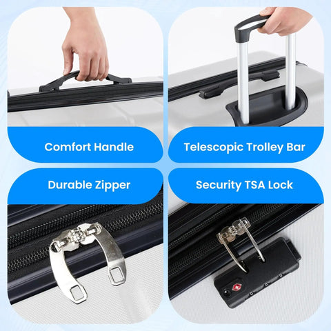 20 Inch Hardside Carry On Luggage With Double Spinner Wheels And TSA Lock Expandable Hard Shell Travel Case In White