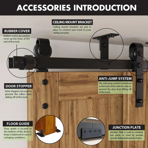 Black Rustic Ceiling Mount Double Track Bypass Sliding Barn Door Hardware Kit For Two Doors 7.5Ft Flat Track details