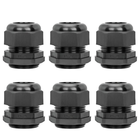 Heavy Duty Waterproof Cable Gland Kit 6 Pcs PG29 NPT 1 Thread 18 25mm Nylon PA66 IP68 Rated Wire Grommet Strain Relief Connectors