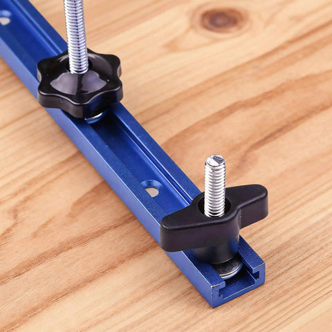 Close-up of Four 48 Inch Aluminum T Tracks With Screws For Woodworking, Double Cut Profile Pro Grade Universal T Track Set