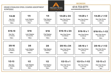 Chart of Heavy Duty Stainless Steel Hex Head Screw And Bolt Assortment With Nuts And Washers, 18-8 304 Coarse Thread Set details