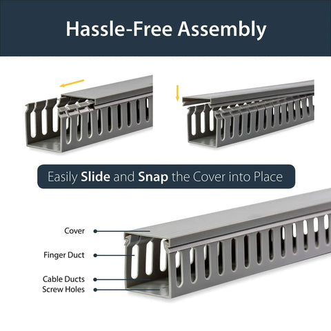 2x2in Open Slot Cable Raceway Duct With Cover For Server Racks shown with sliding cover mechanism and screw holes for assembly.