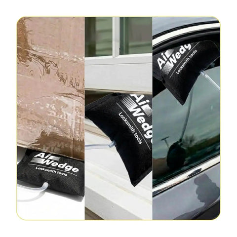 Inflatable Air Wedge Bag Pump With Medium Shim And Leveling Tool, Heavy Duty Pro Grade Ballistic Nylon Air Jack For Window Installation, Door Alignment, And Home Use, Damage Free Precision For Gap Control And Safe, Sturdy Support in use with window and car door