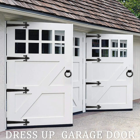 White garage doors with Rustic Matte Black 8 Inch Decorative Barn Door Bracket I Shape Dummy Gate Hinge.