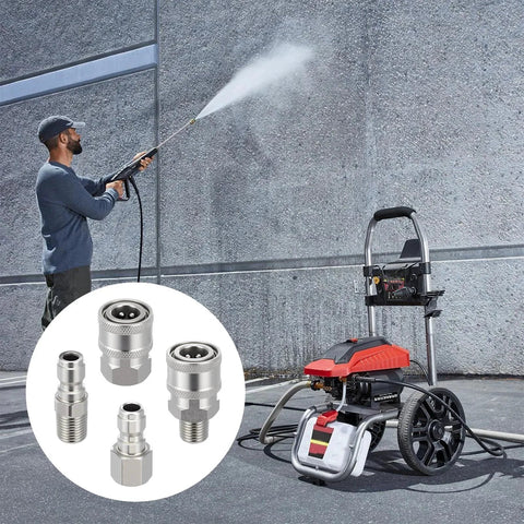 4-Piece NPT One Quarter Inch Pressure Washer Quick Connect Adapters Set No-Fuss Stainless Steel With Male And Female Fittings