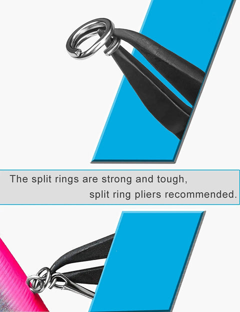 250 Piece Stainless Steel Fishing Split Rings Assortment Kit, Double Flat Wire Snap Ring Lure Tackle Connectors in use.