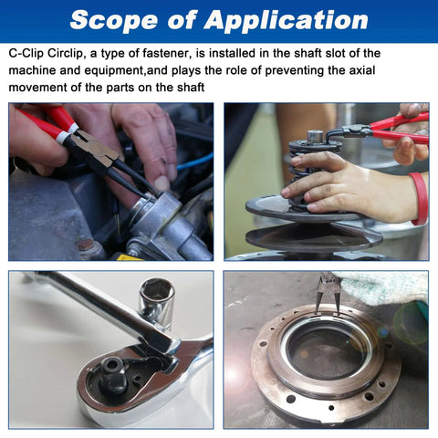 Pro Grade External Retaining Rings Kit With 580 Pcs Circlip Snap Ring Set For Bearings M4 To M28 In Black Alloy Steel in use
