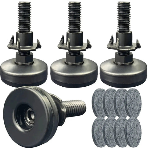 3/8-16 Threaded Leveling Feet For Heavy Duty Tables And Furniture, Beefy Adjustable Screw-In Leg Levelers With Large Black Base, 4 Pack