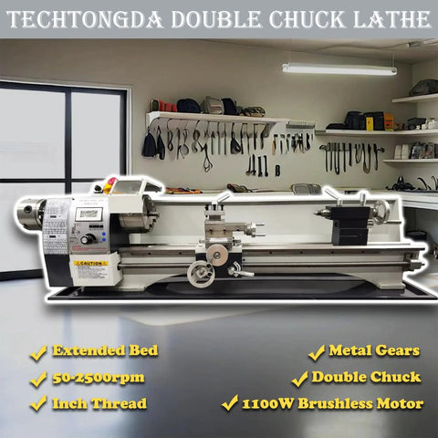 Beefy 8x31 Inch Metal Lathe For DIY Turning With Dual Chuck Bench Lathe 1100W Brushless Motor Precision Turning Machine