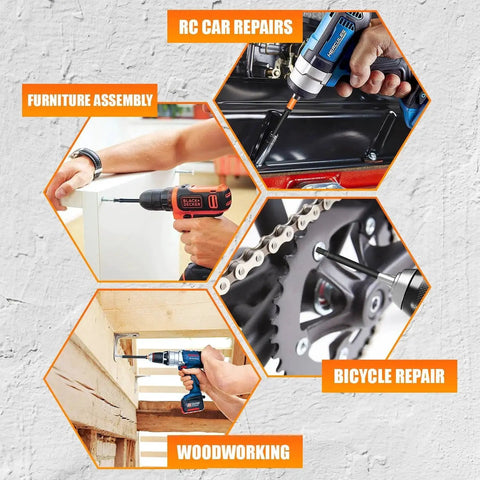 Impact Driver Hex Bit Set 20-Piece 4 Inch Long Metric And SAE Hex Bits used for furniture assembly, car, bicycle repair, woodworking
