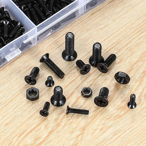 580 Pcs M3 M4 M5 Screws and Nuts Set Black Countersunk Phillips Flat Head Machine Screws with Washers Carbon Steel Assortment Kit