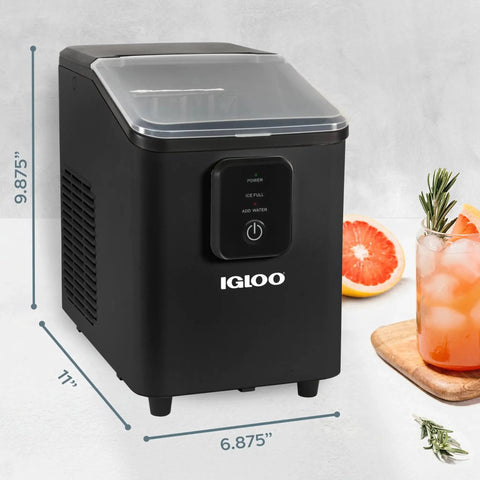 Compact Countertop Ice Maker 26 Lbs Per Day Fast Ice Includes Scoop And Basket, black unit on kitchen countertop