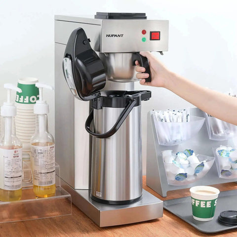 Commercial Airpot Coffee Brewer With 2.2L 74oz Thermal Carafe Stainless Steel Pour Over Coffee Machine 24 Hour Heat in use