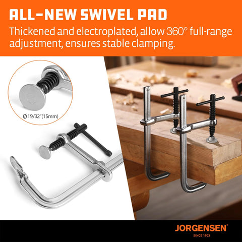 Jorgensen 6-inch bar clamps, heavy-duty drop-forged steel, 2-pack for woodworking.