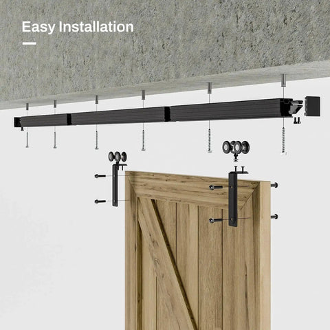 96 Inch Ceiling Mount Box Rail Barn Door Hardware Kit For Heavy Duty Sliding Track Aluminum Alloy shown installed