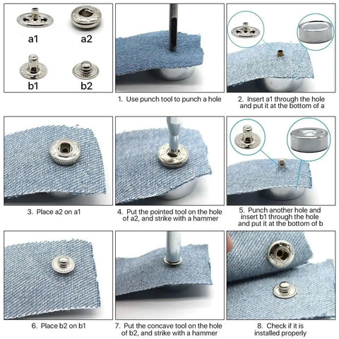 Step-by-step guide using the 14-Piece Rivet Setter Kit For Leather Work Pro-Grade Stainless Steel Snap Rivet Tools on fabric