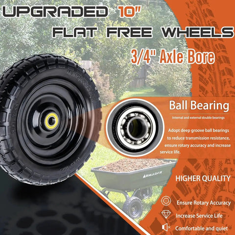Solid 10 Inch Polyurethane Tires 4.10/3.50-4 Flat Free With 3/4 Inch Bearings And 2.17 Inch Offset Hub, 2-Pack for GOR carts