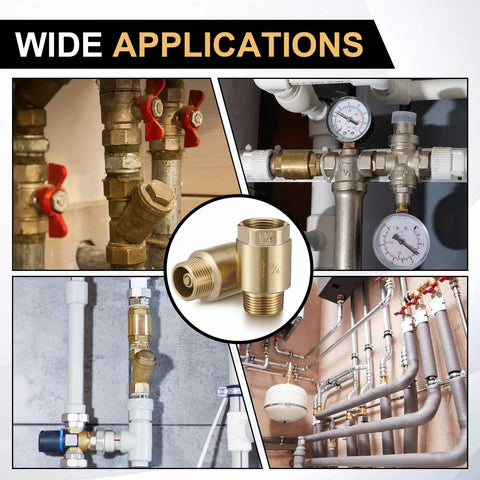 Brass inline check valves, 3/4 inch, two-pack, NPT male in, FNPT out, backflow prevention.