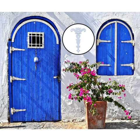 Decorative Zinc Alloy Tee Hinge White Finish T Strap Hinges for blue door and window, includes screws, garden scene with flowers