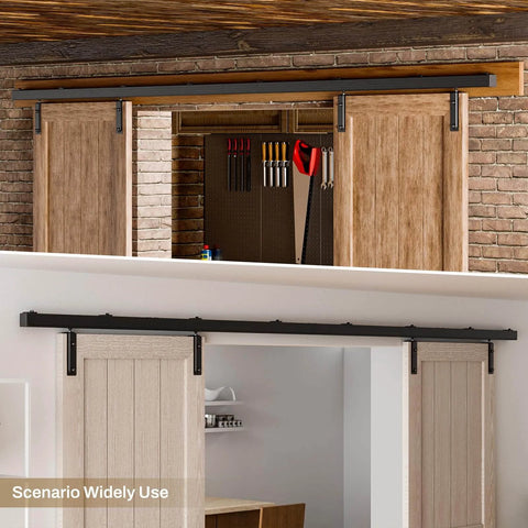 10 Ft Box Rail Sliding Barn Door Hardware Kit Aluminum Alloy Wall Mount For Double Doors Heavy Duty Smooth Quiet Rollers