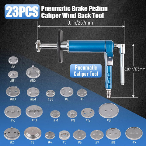 Amazon 23-piece pneumatic brake caliper wind-back tool set with blue air-operated handle and assorted heads