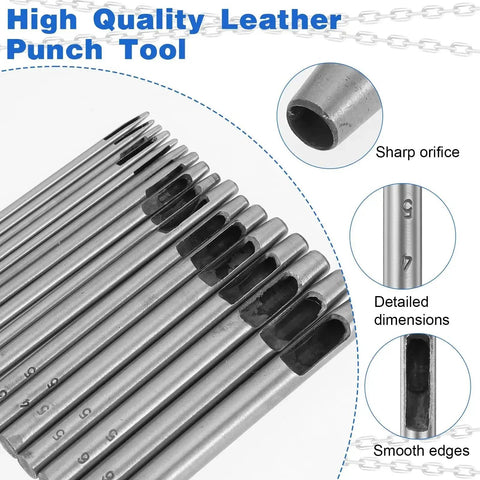 Leather Hole Punch Kit 0.5-7mm 17-Piece Round Hollow Punch Set For Belts, Watch Bands, Bags And More, detailed metal punch tools.