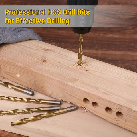 276 Piece Titanium Twist Drill Bit Set With S2 Bits 135 Degree Tip High Speed Steel Heavy Duty From 1/16 To 1/2 Inch For Wood Metal Aluminum Plastic Fiberglass In Clear Lid Case used on wood surface