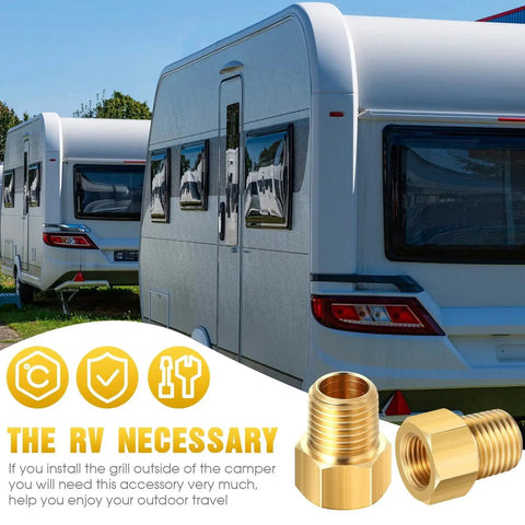 Propane Fitting Adapter Set 1/4 Inch NPT Male To 1/4 Inch Inverted Flare Female Brass Reducer Connector for RV and camper use.