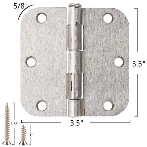 30 Pack Rounded Satin Nickel Door Hinges Three Point Five Inch Interior Five Eighth Inch Radius Corners Brushed Nickel Finish