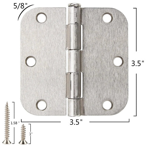 Door hinge, 12-pack, brushed nickel, 3.5 in square with 5/8 radius, satin silver steel for bifold doors