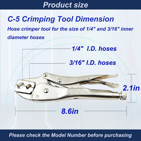 Diagram of crimping tool dimensions for 58 Piece Hose Repair Kit For 1/4 Inch I.D. Hoses With Crimp Tool And Fittings