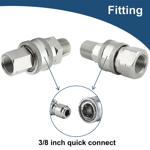 Raincovo 3/8 in quick-connect stainless steel pressure washer fittings set, includes male and female adapters, 8 pieces
