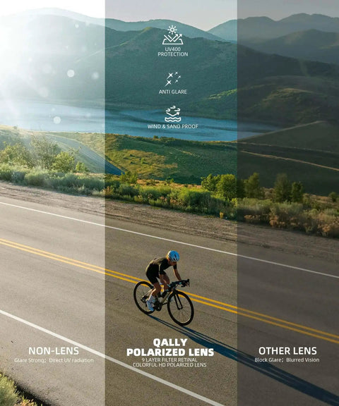 Cyclist wearing polarized sunglasses for men with UV400 protection for fishing driving running cycling and outdoor sports reducing glare for clear vision